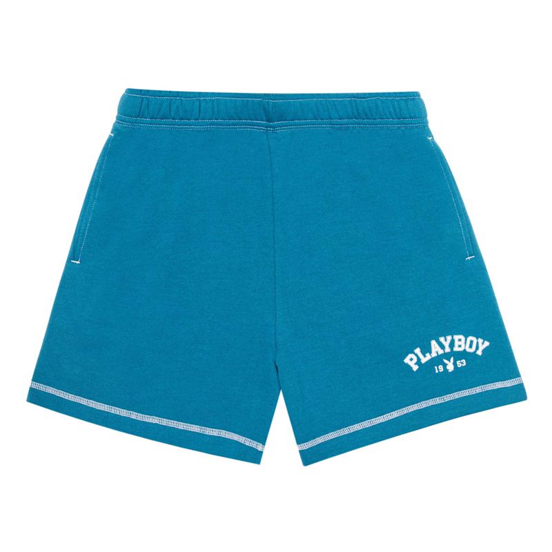 Bermudas Playboy 1953 Contrast Boyfriend Sweat Mujer Azules | 0326-FHNRW