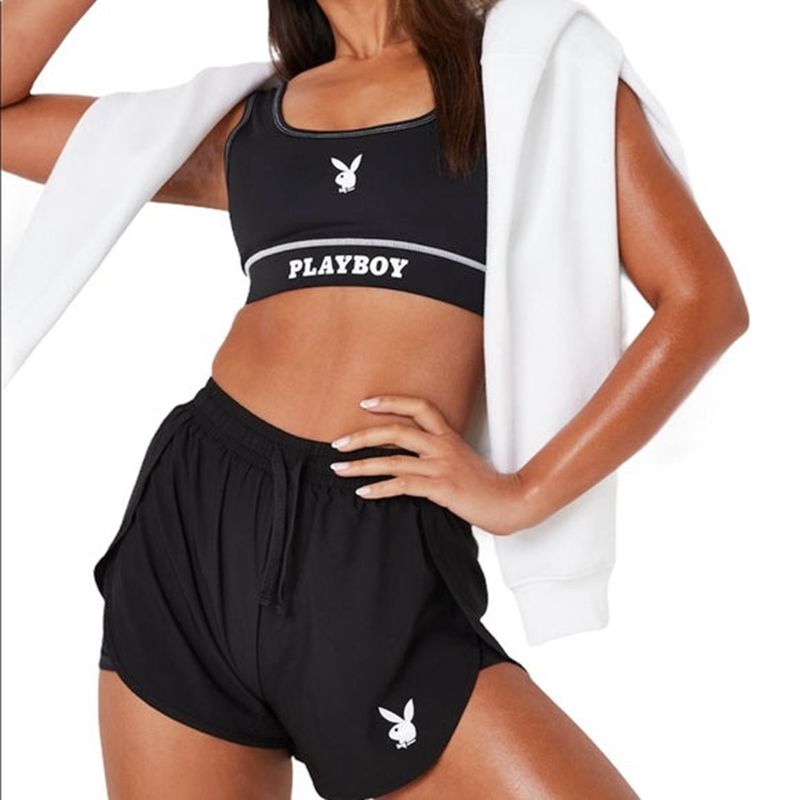 Bermudas Playboy Active Runners Mujer Negros | 3984-MUYAJ