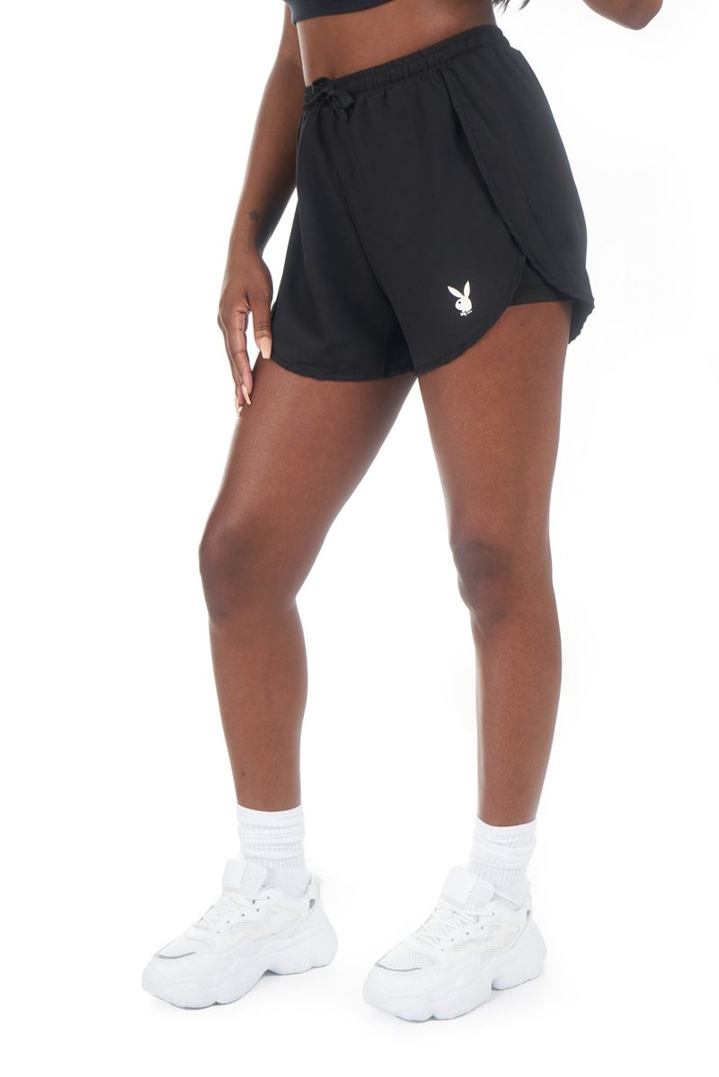 Bermudas Playboy Active Runners Mujer Negros | 3984-MUYAJ