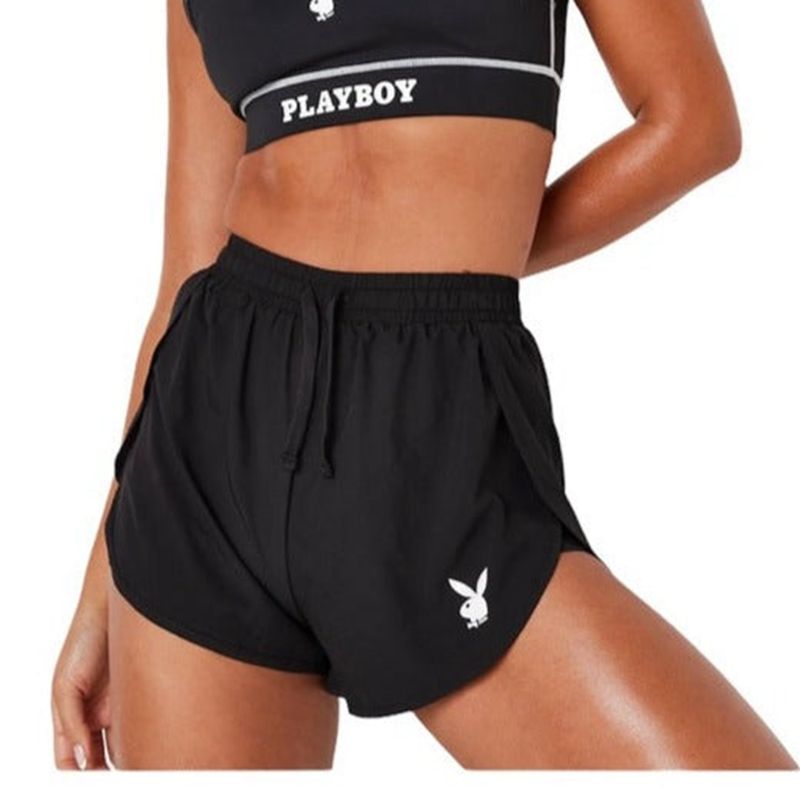 Bermudas Playboy Active Runners Mujer Negros | 3984-MUYAJ