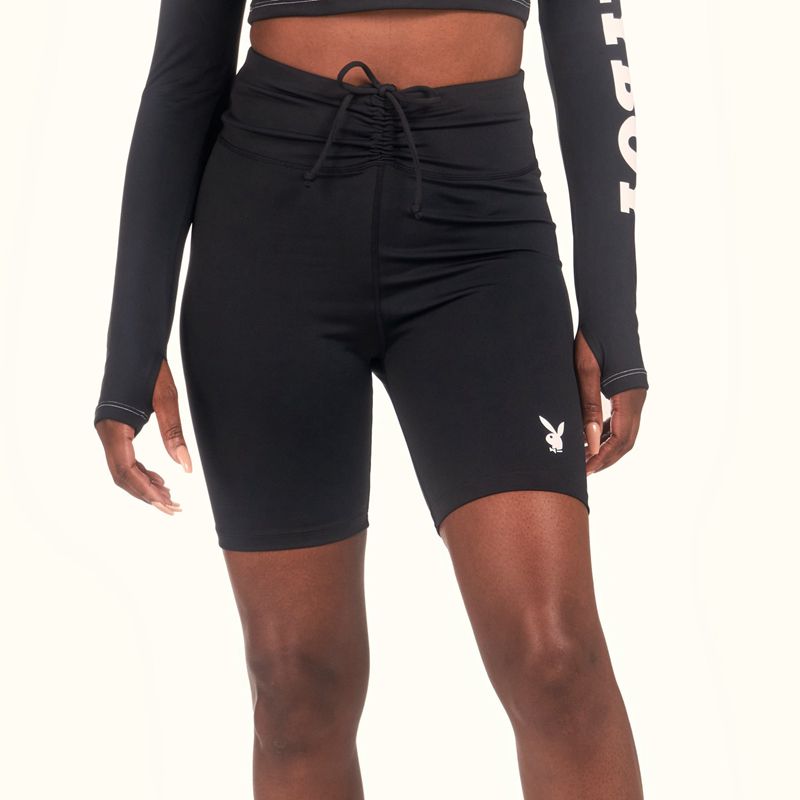 Bermudas Playboy Active Tie Ruched Bikes Mujer Negros | 0357-TLRXG