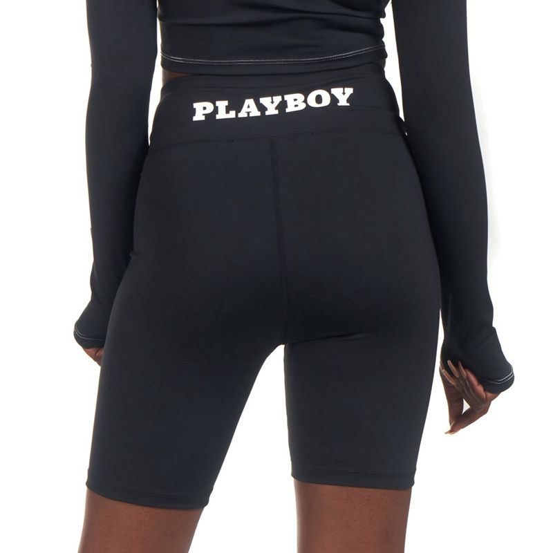 Bermudas Playboy Active Tie Ruched Bikes Mujer Negros | 0357-TLRXG