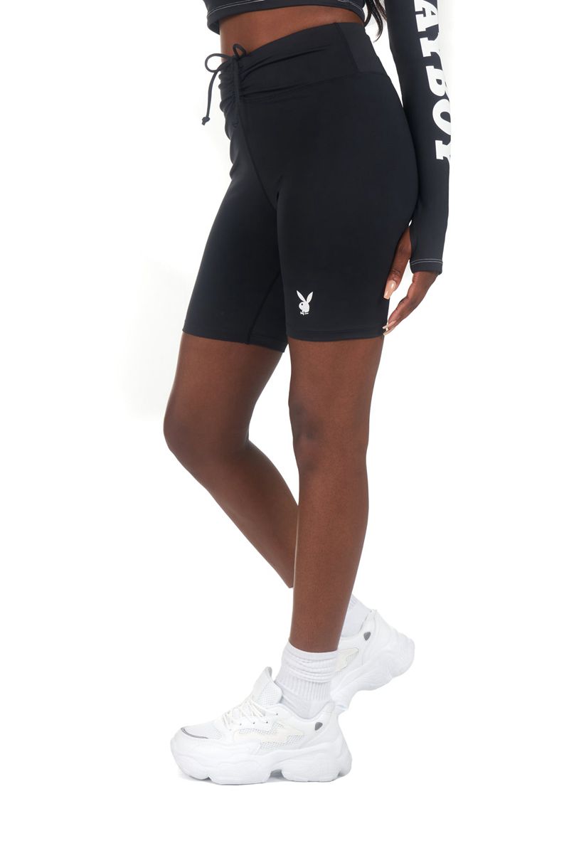 Bermudas Playboy Active Tie Ruched Bikes Mujer Negros | 0357-TLRXG