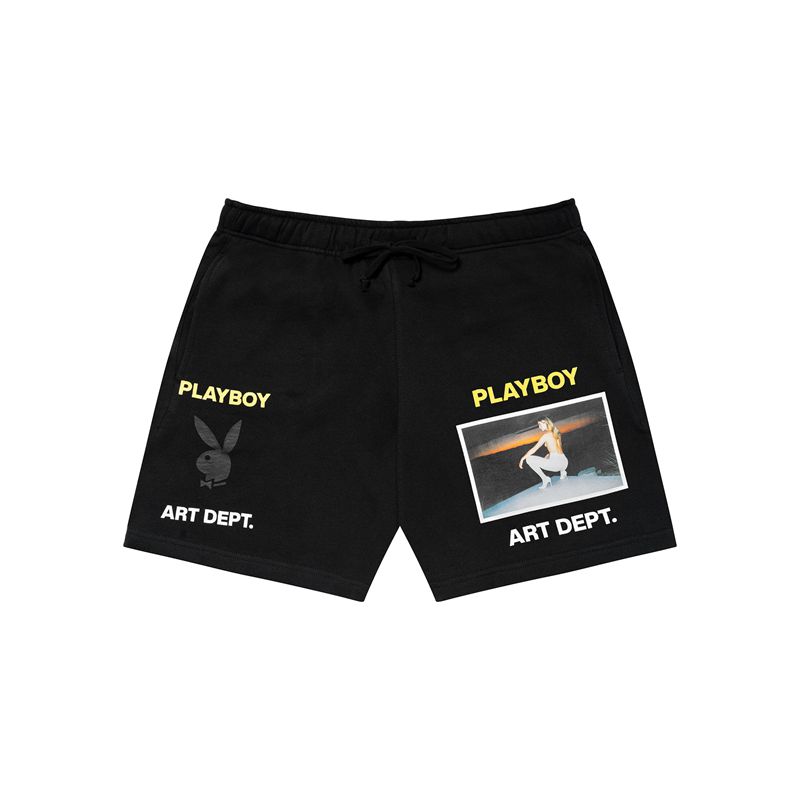 Bermudas Playboy All Nighter Sweat Hombre Negros | 3174-DNWZU