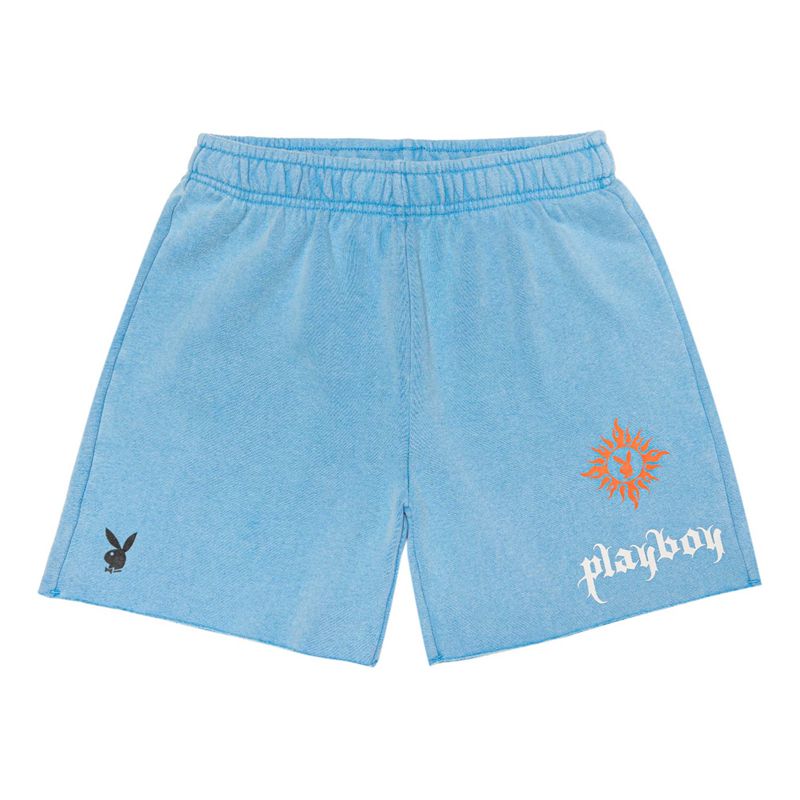 Bermudas Playboy Contrast Stitch Boyfriend Mujer Azules | 1067-TCKEH