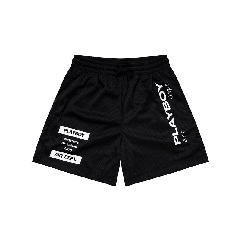 Bermudas Playboy Department Mesh Hombre Negros Blancos | 5026-VAFZK