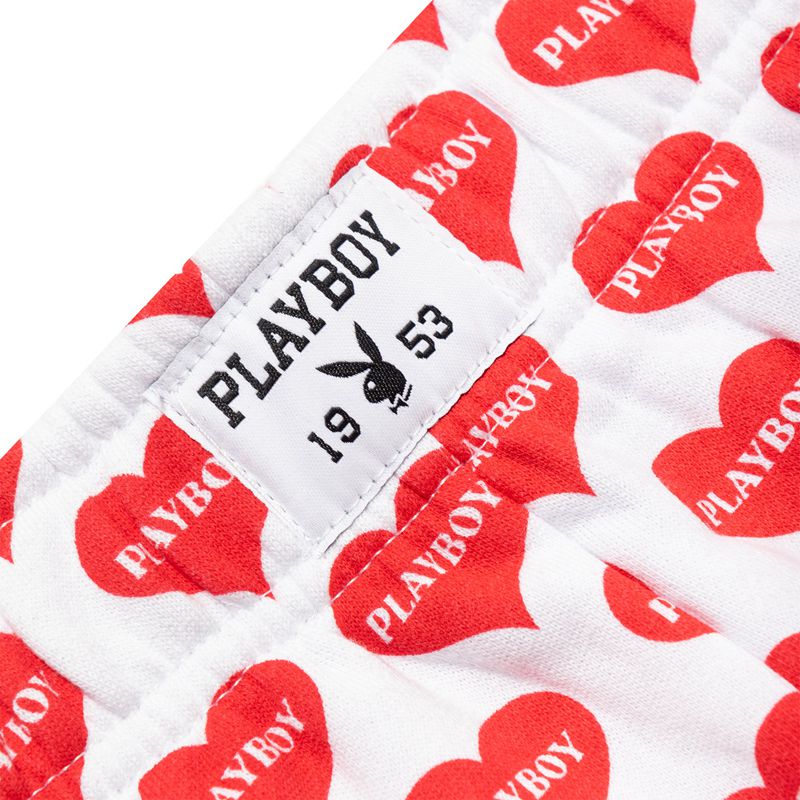 Bermudas Playboy Heart Lounge Boxers Mujer Rojos Blancos | 5317-SJXWZ