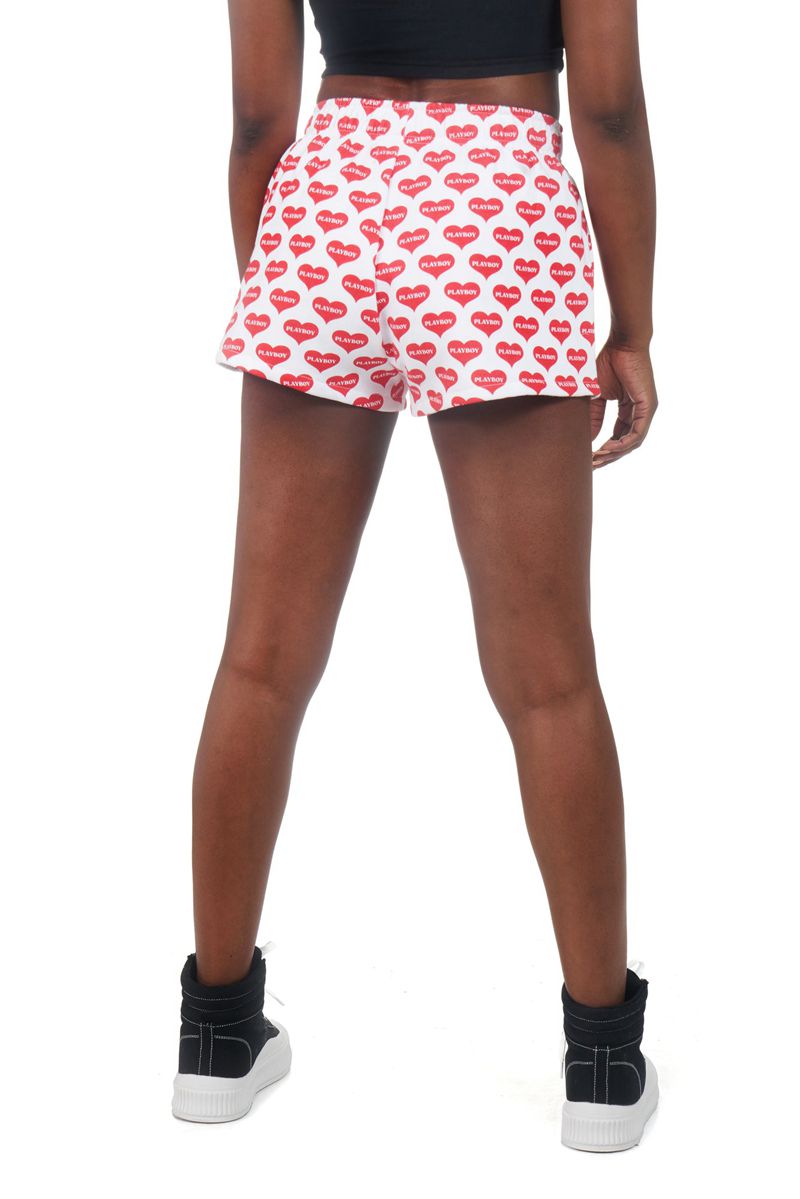 Bermudas Playboy Heart Lounge Boxers Mujer Rojos Blancos | 5317-SJXWZ