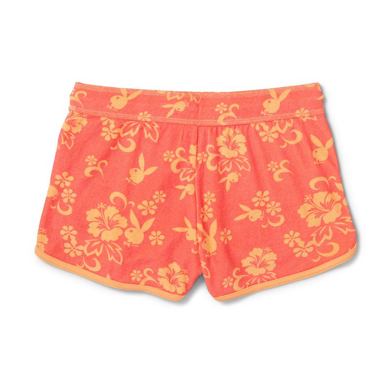 Bermudas Playboy Hibiscus Terry Sweats Mujer Rojos Naranjas | 5621-BSKOV