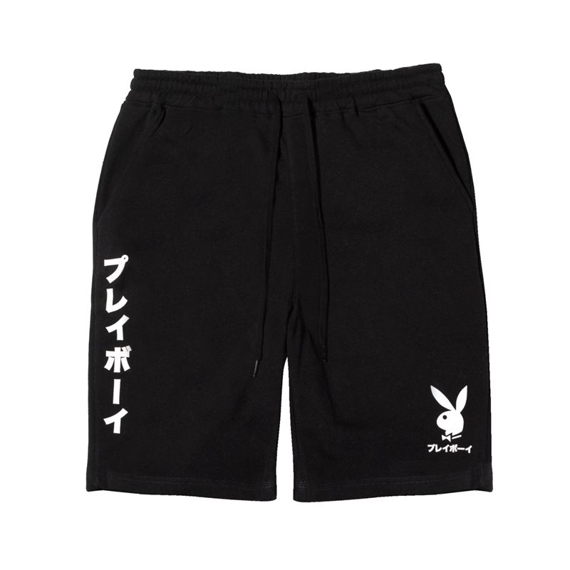 Bermudas Playboy Japanese Rabbit Head Sweats Hombre Negros | 1386-DPWOX