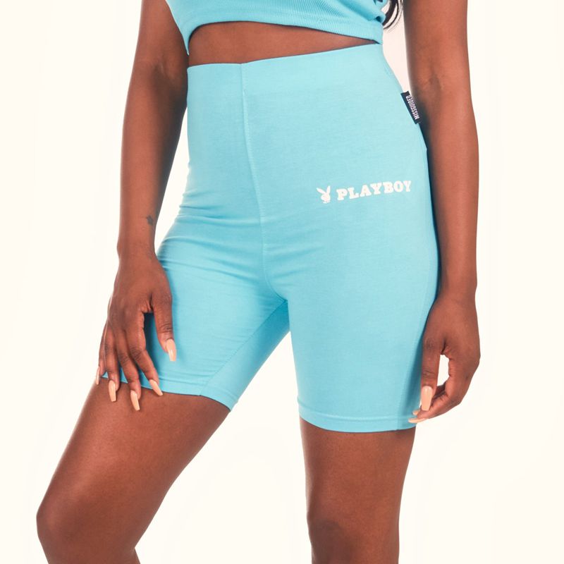 Bermudas Playboy Logo Biking Mujer Azules | 2390-QGLUK