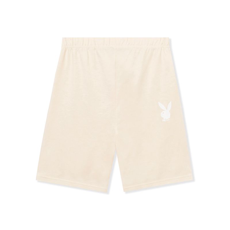 Bermudas Playboy Logo Cyclings Mujer Beige | 6478-AOSTP