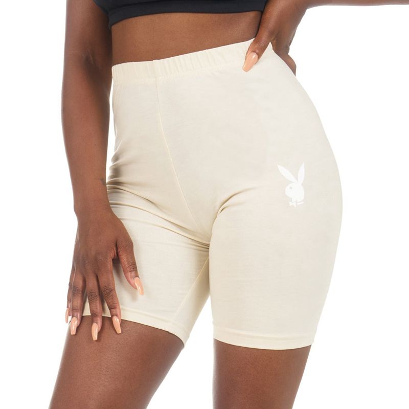 Bermudas Playboy Logo Cyclings Mujer Beige | 6478-AOSTP