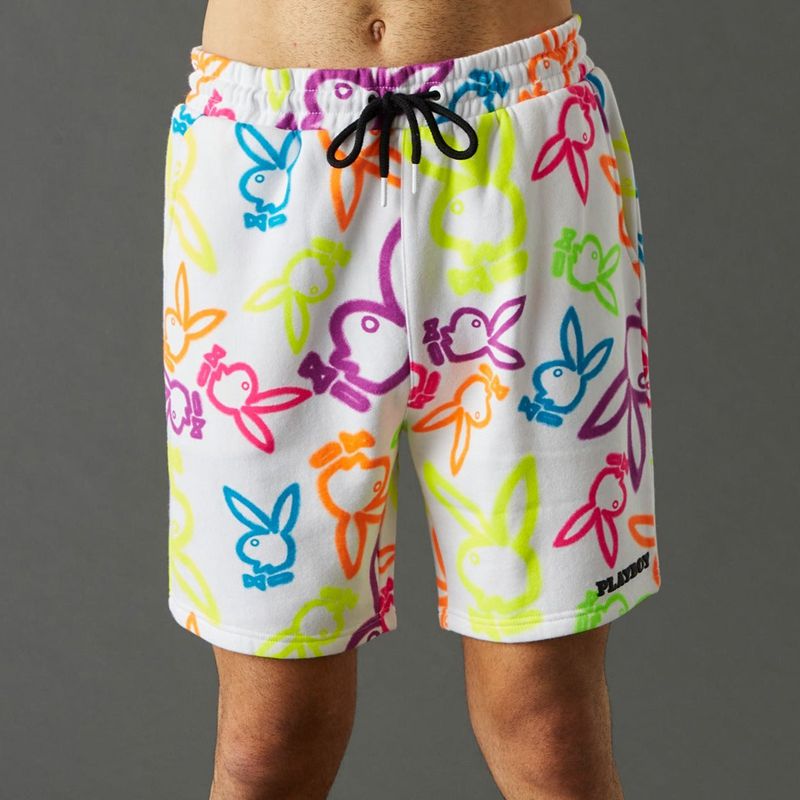 Bermudas Playboy Neon Bunny Print Hombre Blancos | 8367-WUVBA