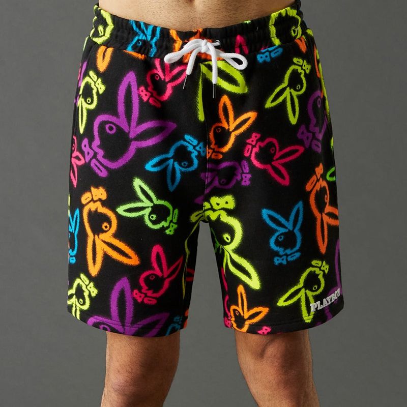 Bermudas Playboy Neon Bunny Print Hombre Blancos | 8367-WUVBA