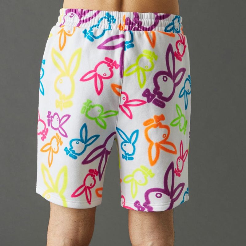 Bermudas Playboy Neon Bunny Print Hombre Blancos | 8367-WUVBA