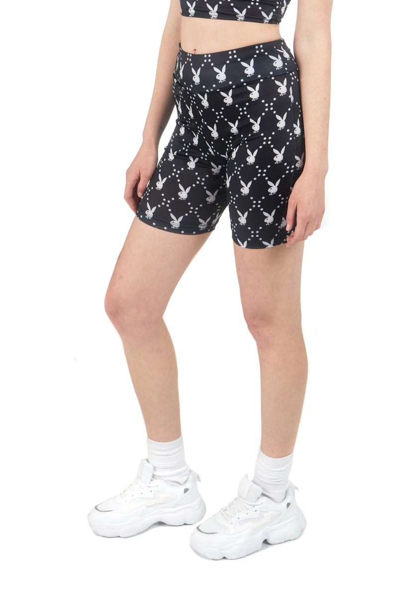 Bermudas Playboy Rabbit Head Biking Mujer Negros | 3850-DEOQA