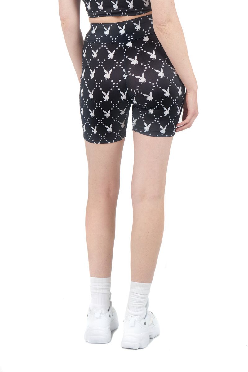 Bermudas Playboy Rabbit Head Biking Mujer Negros | 3850-DEOQA