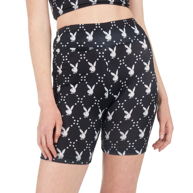 Bermudas Playboy Rabbit Head Biking Mujer Negros | 3850-DEOQA