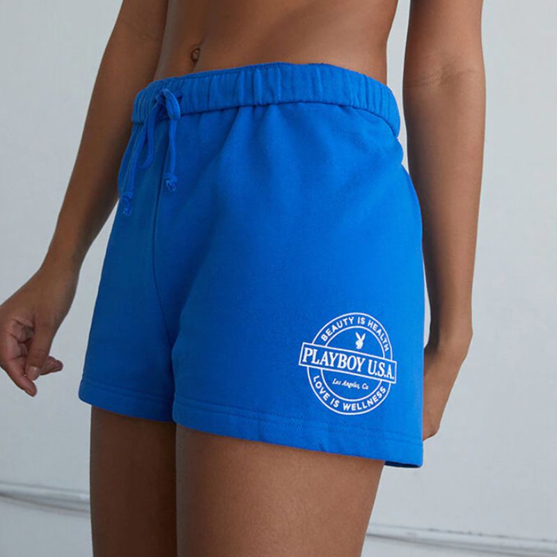 Bermudas Playboy Slim Sweats Mujer Azules | 2948-XCFHJ