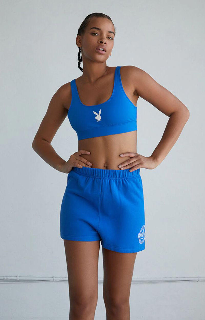 Bermudas Playboy Slim Sweats Mujer Azules | 2948-XCFHJ