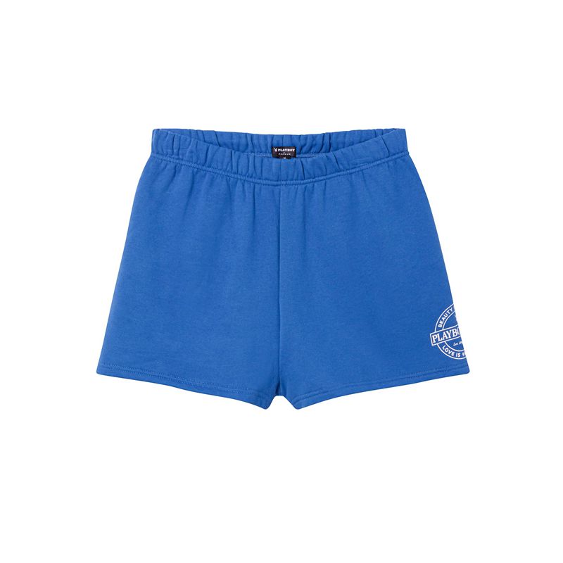 Bermudas Playboy Slim Sweats Mujer Azules | 2948-XCFHJ