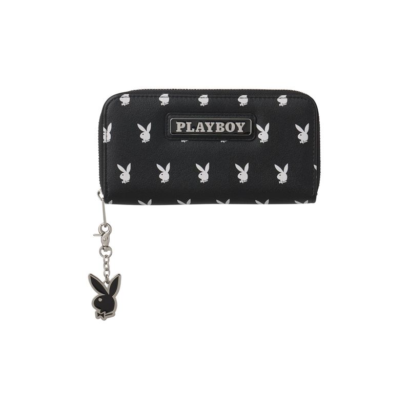 Bolsas De Mano Playboy All Over Bunny Charm Wallet Mujer Negros Blancos | 8162-RBLMF