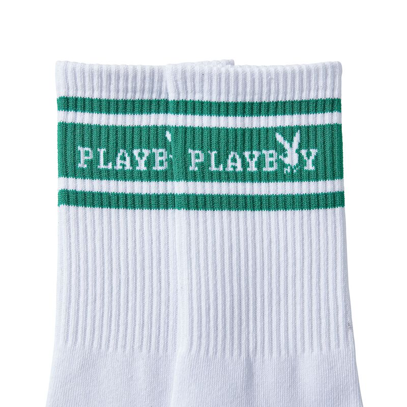 Calcetines Playboy Classic Masthead Crew Hombre Blancos Verdes | 2756-MAPQG