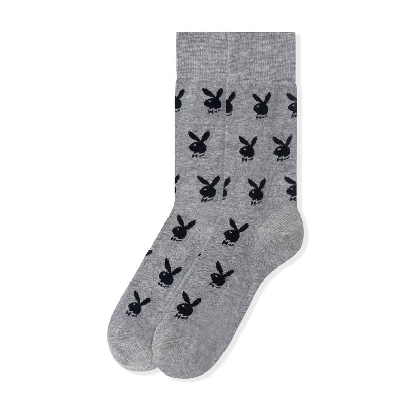 Calcetines Playboy Repeating Rabbit Head Hombre Grises Negros | 6087-WYCAZ