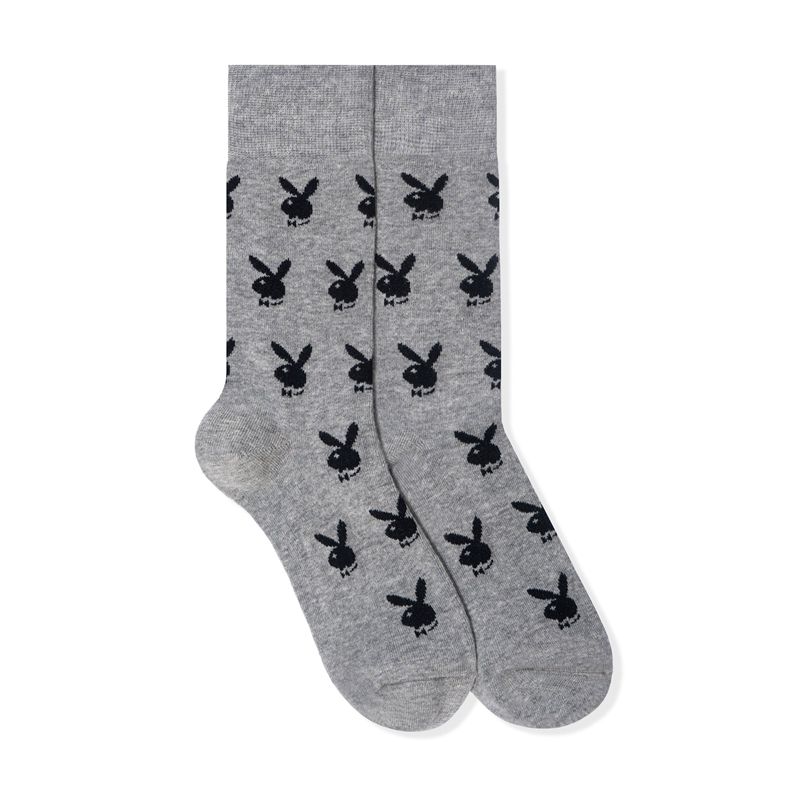 Calcetines Playboy Repeating Rabbit Head Hombre Grises Negros | 6087-WYCAZ