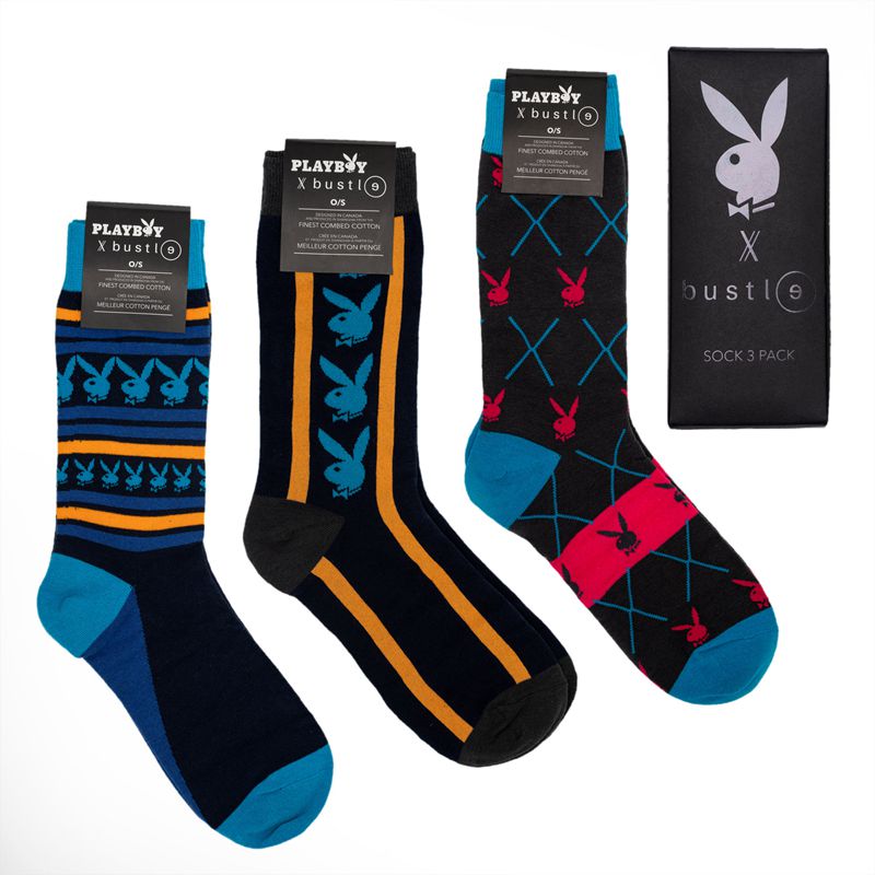 Calcetines Playboy X Bustle Sock Three Pack Hombre Multicolor | 3620-GIFAC