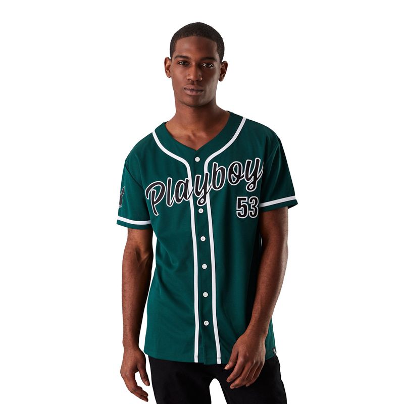 Camisas Playboy Baseball Jersey Hombre Verdes | 7954-YRKSG