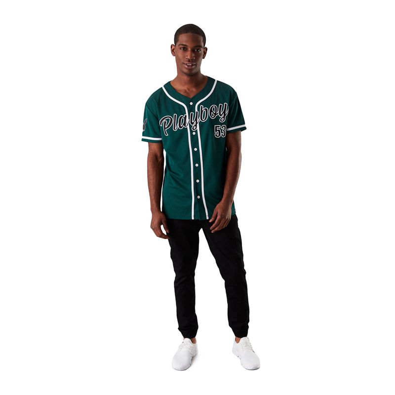 Camisas Playboy Baseball Jersey Hombre Verdes | 7954-YRKSG