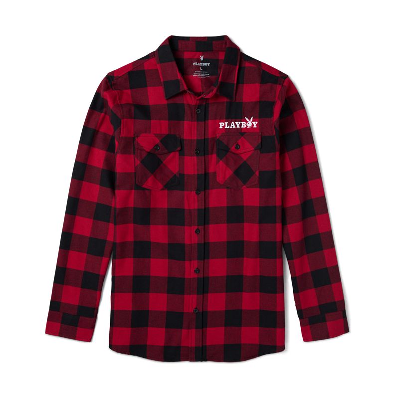 Camisas Playboy Camp Flannel Hombre Rojos Negros | 4083-SCVJR