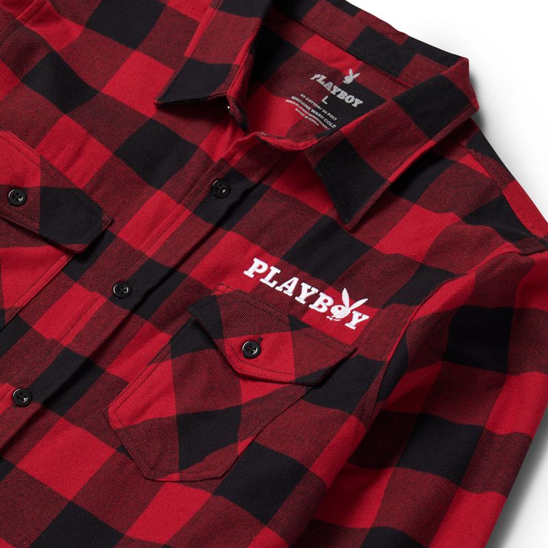 Camisas Playboy Camp Flannel Hombre Rojos Negros | 4083-SCVJR