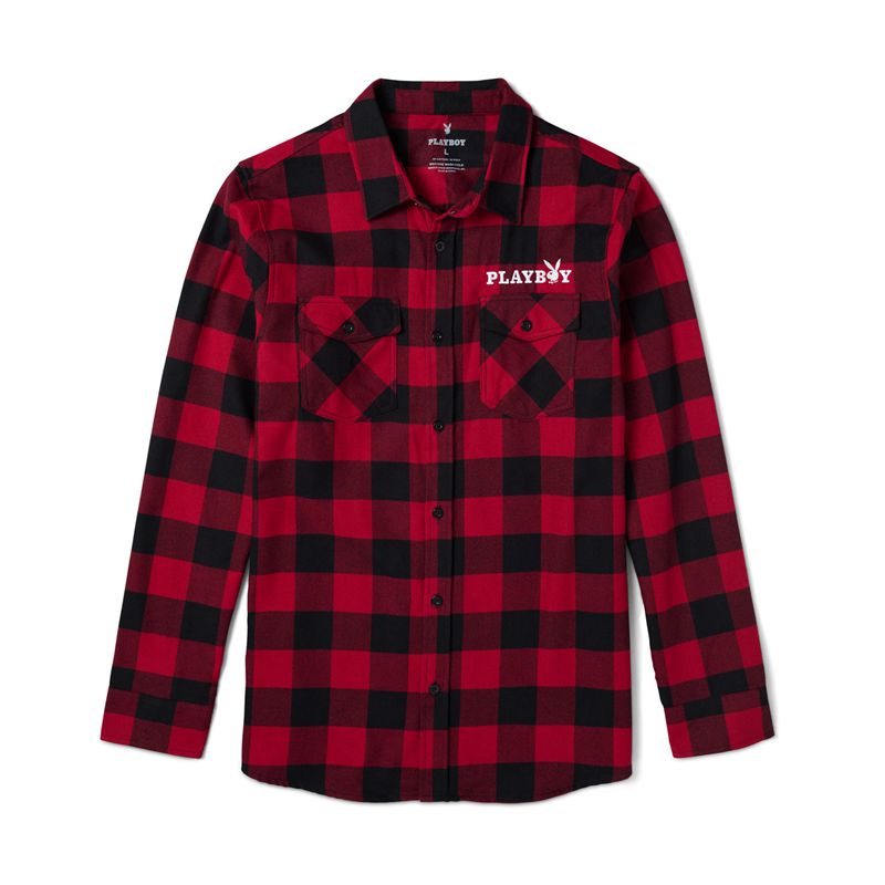 Camisas Playboy Camp Flannel Hombre Rojos Negros | 4083-SCVJR