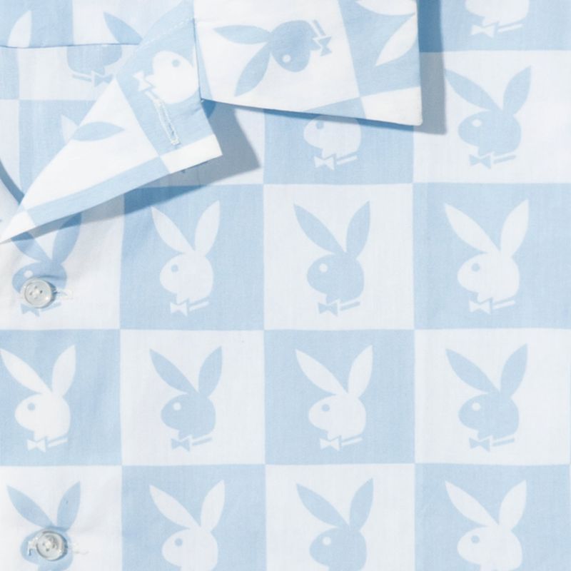 Camisas Playboy Checker Rabbit Head Button Down Hombre Azules | 7341-ZLVDN