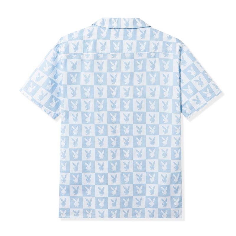 Camisas Playboy Checker Rabbit Head Button Down Hombre Azules | 7341-ZLVDN