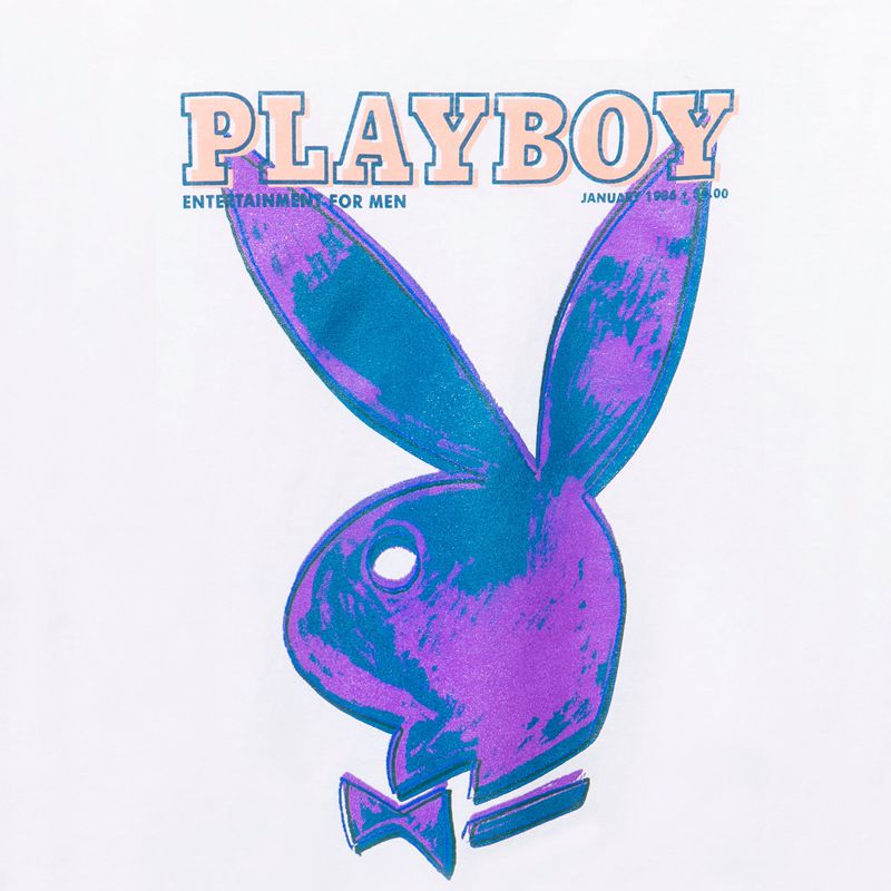 Camisas Playboy January 1986 Andy Warhol Cover Hombre Blancos Morados | 1587-WAXIG