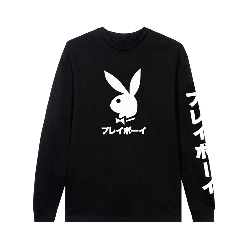 Camisas Playboy Japanese Rabbit Head Long Sleeve Hombre Negros | 6543-RFHAU