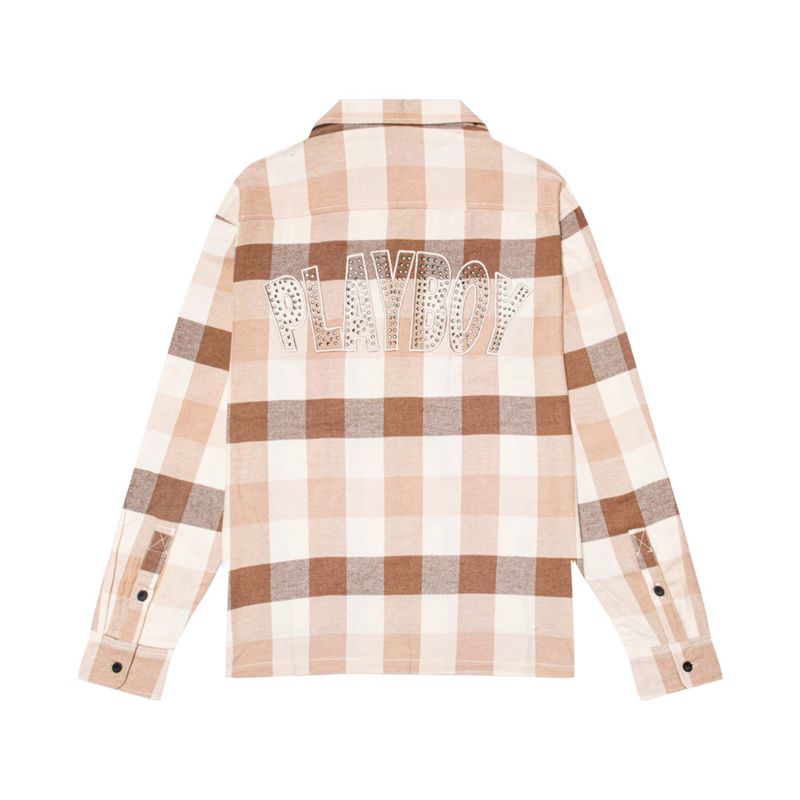 Camisas Playboy Slots Flannel Long Sleeve Hombre Marrom | 5384-YOWRD