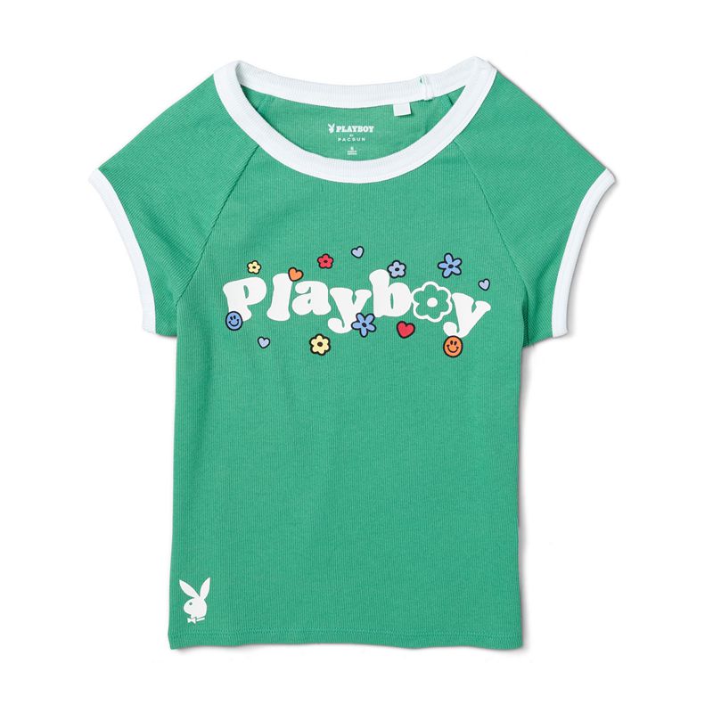 Camiseta Playboy Camp Slim Raglan Mujer Verdes | 8625-ERSUW