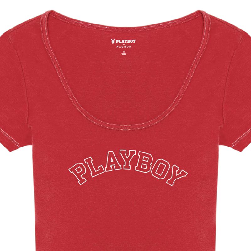 Camiseta Playboy Classic Masthead Scoop Mujer Rojos Rojos Oscuro | 8092-HSEIM