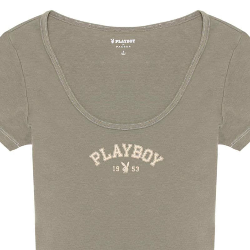 Camiseta Playboy Classic Masthead Scoop Mujer Rojos Rojos Oscuro | 8092-HSEIM