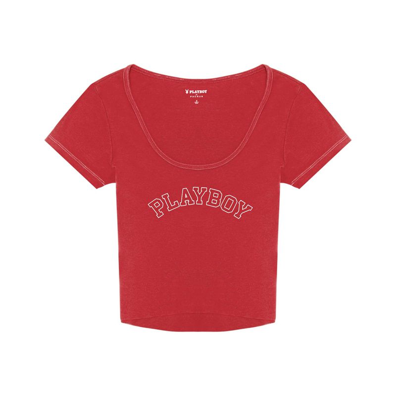 Camiseta Playboy Classic Masthead Scoop Mujer Rojos Rojos Oscuro | 8092-HSEIM