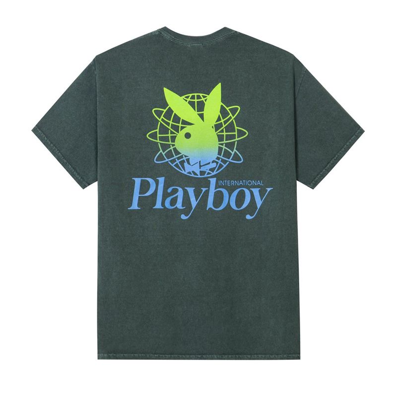 Camiseta Playboy Contrast Pocket Tee Mujer Negros Verdes | 7560-WRCOH