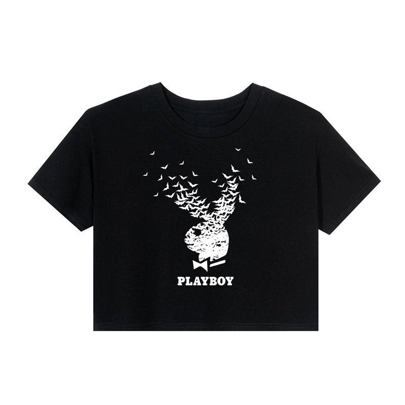 Camiseta Playboy Exploding Bat Rabbit Head Mujer Negros | 4987-XYJSF