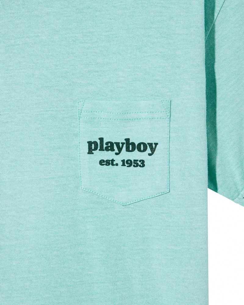 Camiseta Playboy Illustrated Pocket Mujer Verdes | 4723-TOZRD