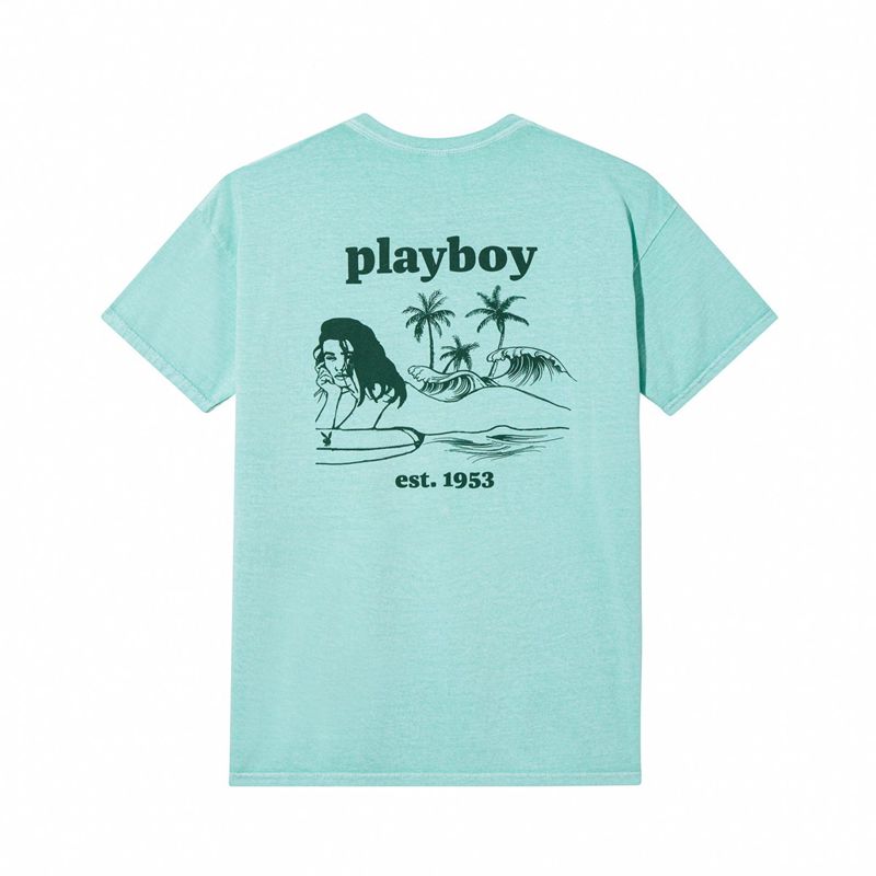 Camiseta Playboy Illustrated Pocket Mujer Verdes | 4723-TOZRD