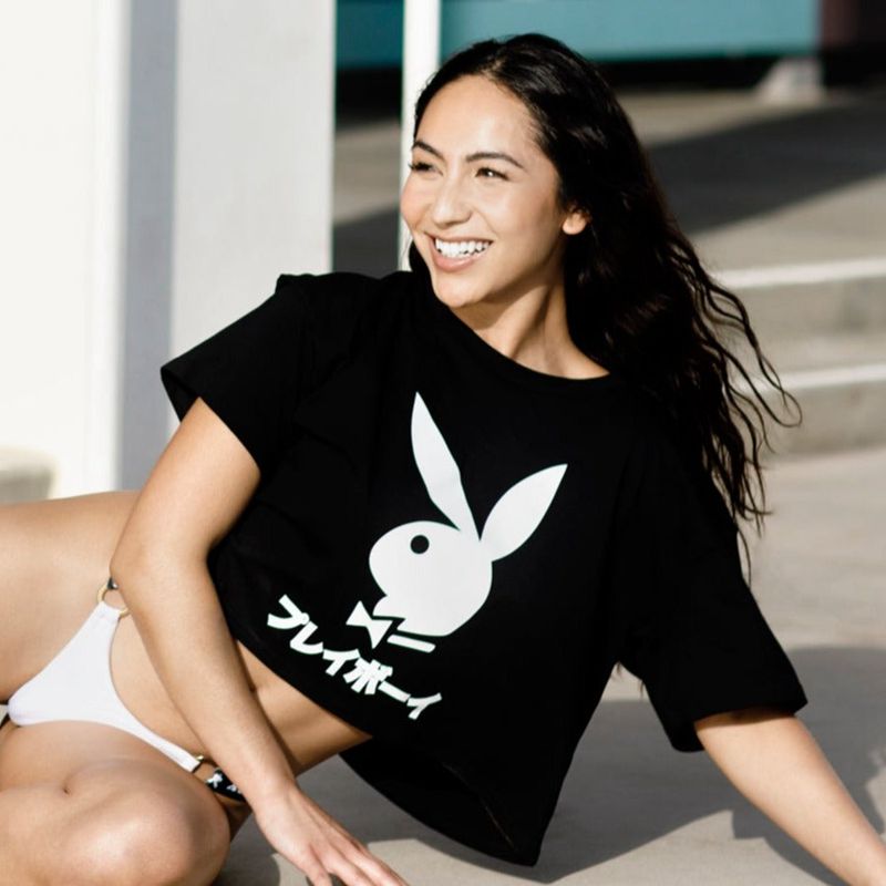 Camiseta Playboy Japanese Rabbit Head Mujer Negros | 1689-IMGWJ